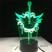 Rock Music Guitar Fly Bass 3D LED LAMP NIGHT LIGHT for Musicians Home Table Decoration Birthday Christmas Present Gift AW-2819