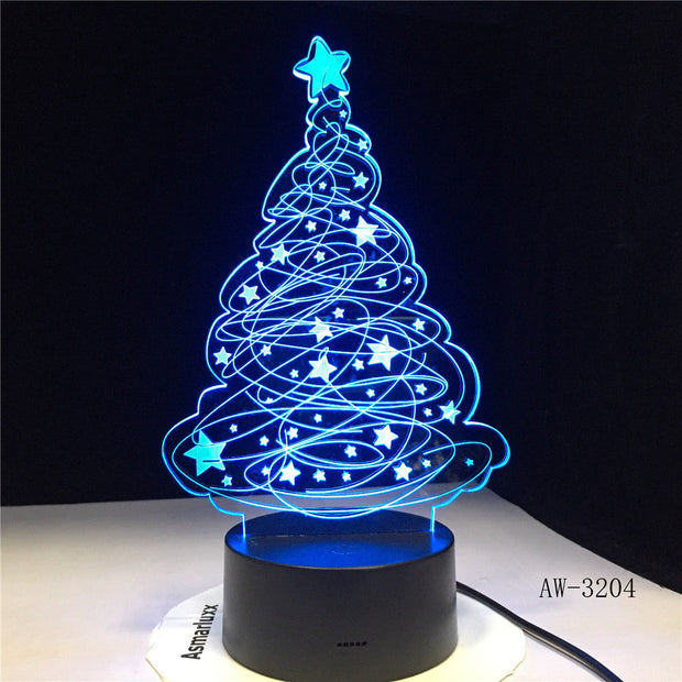 3D Effect LED Table Lamp Christmas Tree USB Powered Night Light Table Light for Home Bar Cafe Office Restaurant Choice AW-3204
