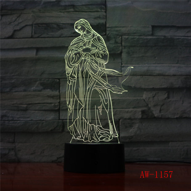 3D Acrylic LED Night Lights Illusion Jesus Christ Optical Lamps Lighting Inshallah Christian God USB Touch Luminous AW-1157