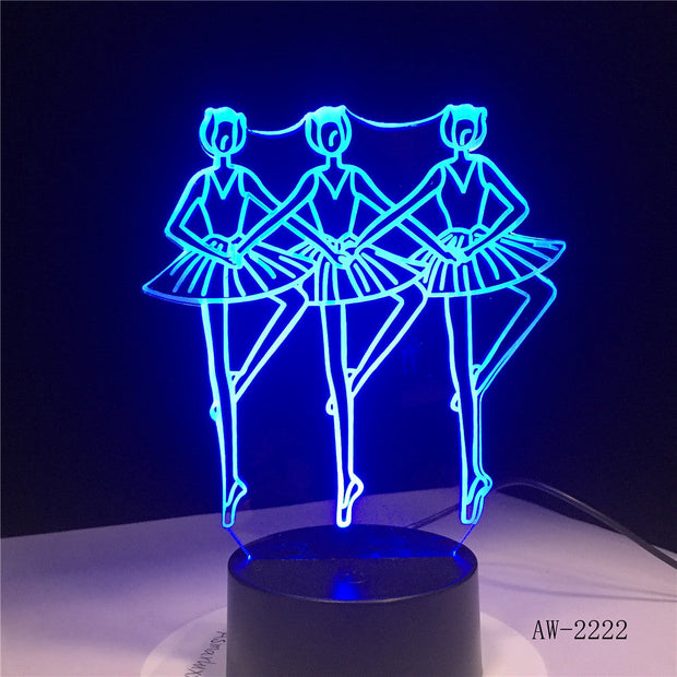 Ballet Girl 7 Color Lamp 3d Visual Led Night Lights For Kids Touch Usb Table Lampara Lampe Baby Sleeping Nightlight AW-2222