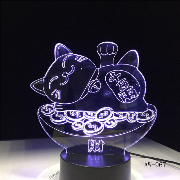 Japanese Good Fortune Treasure Cat 3D Night Lava Lamp Creative 7 Color Changing LED Light Mood Bedroom Table Decor Gift AW-967