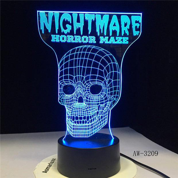Religious Nightmare Skeleton Skull 3D Hologram Cross Illusion Vision Table Lamp 7 Color Touch Remote Nightlight Gifts AW-3209