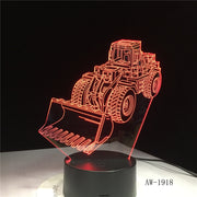 Bulldozer Tractor Truck Car 3D Night Light 7 Color Change LED Desk Lamp Acrylic Flat ABS Base USB Charger Home Decorate AW-1918