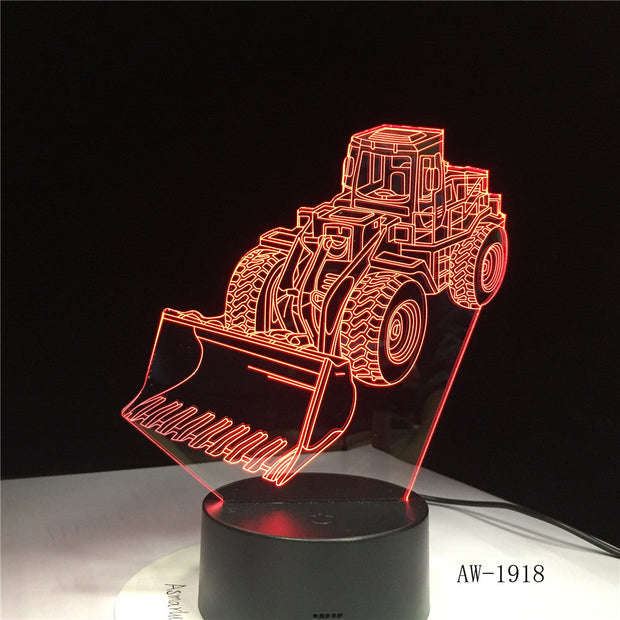 Bulldozer Tractor Truck Car 3D Night Light 7 Color Change LED Desk Lamp Acrylic Flat ABS Base USB Charger Home Decorate AW-1918