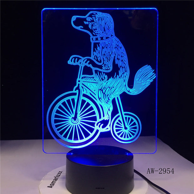 3D Lamp Circus Dog Ride Bicycle Acrobatic Show Color Multicolor Led Night Light Toy Table Touch Lampara Birthday Gift AW-2954