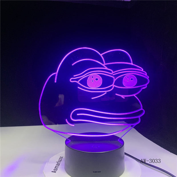 Cartoon Frog Night Lamp 3D Illusion 7 Color Changing Decorative Light Child Kids Girl Gift Desk LED Night Light Bedside AW-3033