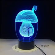 3D Cartoon Cute Fairy Tale Mushroom House 7 Colors illusion LED Night Lights Mood Lamp Lighting Toy Gifts Drop Ship AW-2629