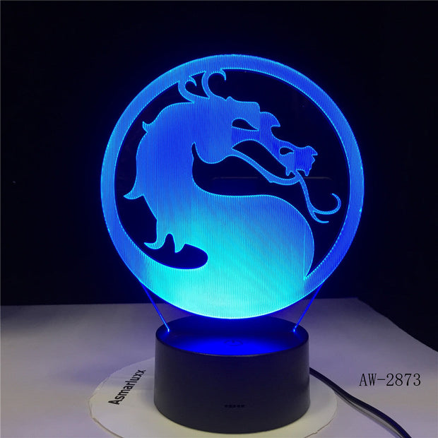 Table Lamp Head Turn Dragon 3D Illusion USB Touch Sensor RGBW Child Kids Gift Night Fury Night Light LED Desk Decoration AW-2873