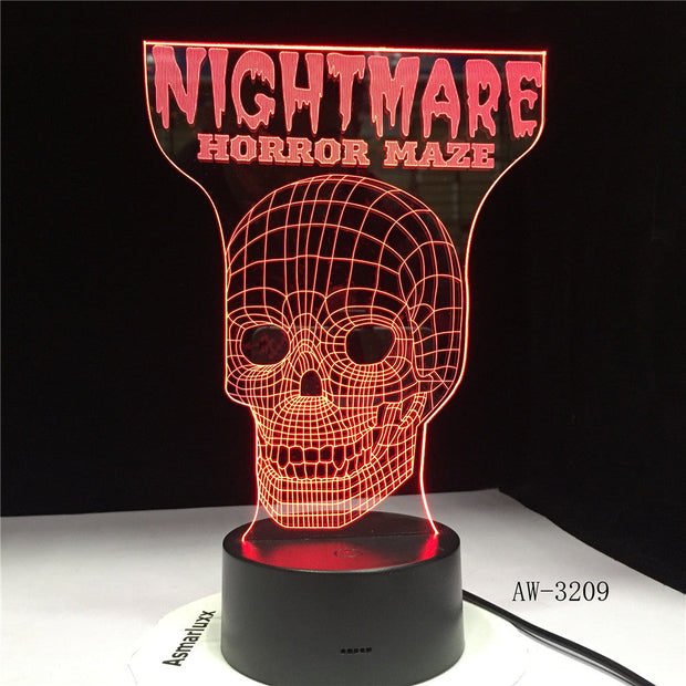 Religious Nightmare Skeleton Skull 3D Hologram Cross Illusion Vision Table Lamp 7 Color Touch Remote Nightlight Gifts AW-3209