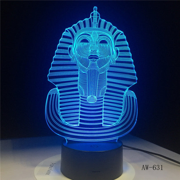 Egypt Sphinx Pharaoh Bulb 3D RGB LED Night Light Multicolor Creative 7 Color Change USB Desk Lamp Kids Gift Home Decor AW-631