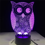 Eye Peeking Owl 3D Night Light 7 Colors Change LED Desk Table Lamp Art Child Bedroom Sleeping Decor Holiday Party Gifts AW-2961