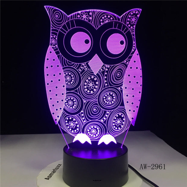 Eye Peeking Owl 3D Night Light 7 Colors Change LED Desk Table Lamp Art Child Bedroom Sleeping Decor Holiday Party Gifts AW-2961