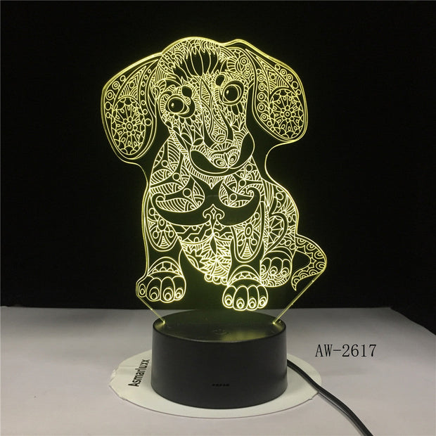 3D LED NightLight Bulldog Poodle Jack Russell Terrier Rottweiler Afghan Hound Basset Hound Dobermann Labrador Retriever AW-2617