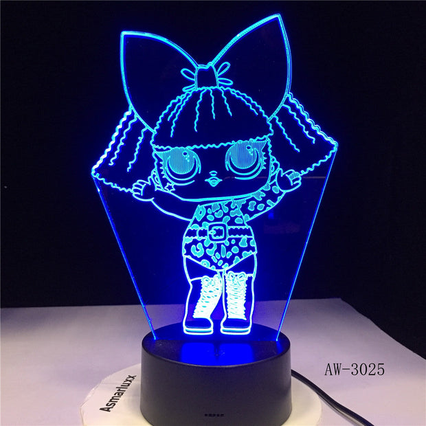 Little Girl 3D Led Kid Bedside Lighting Decor NightLight Cartoon Characters Gifts Table Lamp 7 Color Change Usb Light AW-3025