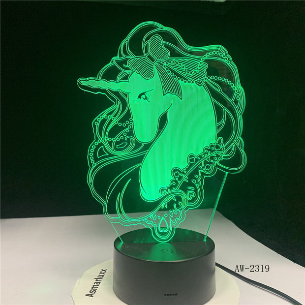 Unicorn Romantic Gift 3D LED Table Lamp 7 Color Change Night Light Room Decor Lustre Holiday Girlfriend Kids Toys AW-2319