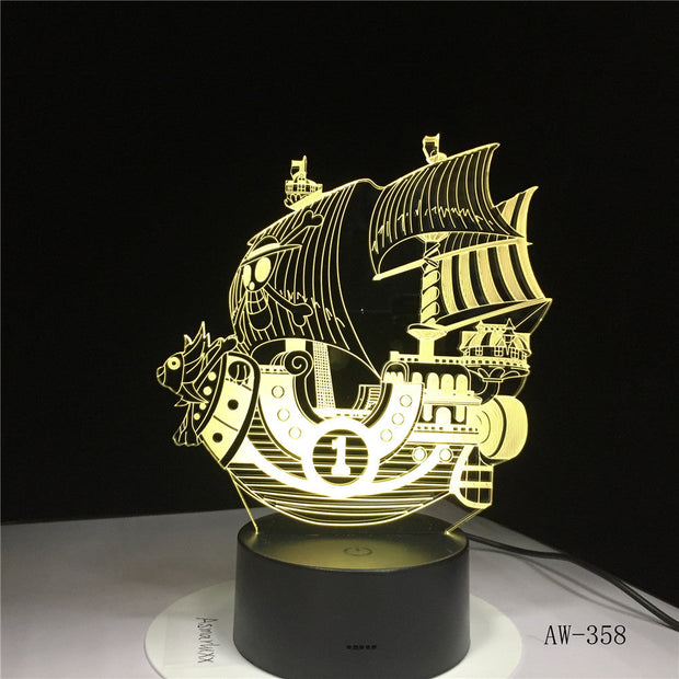 Sailing Boat 3D Night Light Home Bedroom Table Decoration for Children's Festival Birthday Gifts 7 Color Changes LED Lamp