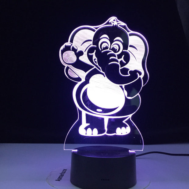 Drop Shipping Cartoon Elephant 3D Night Light LED 7 Color USB Illusion Gradient Xmas Birthday Gifts Toy Table Desk Lamp Kids