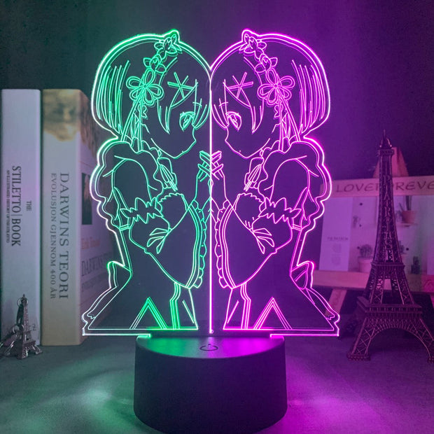 Anime 3d Lamp Rem and Ram From Re Zero Starting Life In Another World Nightlight for Bedroom Decor Birthday Gift Led Night Light