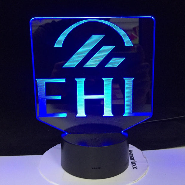 EHL Swiss Ecole Hoteliere de Lausanne Design Shape Electric Illusion 3d Lamp LED 7 Color Changing For Hotel Office Home GIft