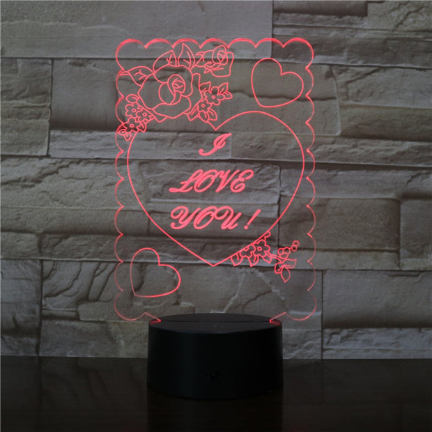 3D Visual Bulb Illusion Colorful LED Table Lamp Touch Romantic Light I Love You Heart Christmas Wedding Decor Lover Gift 2813