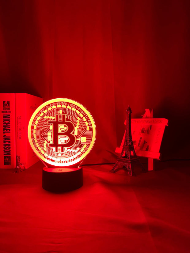 Acrylic Led Night Light Bitcoin for Room Decorative Nightlight Touch Sensor 7 Color Changing Battery Powered Table Night Lamp 3d