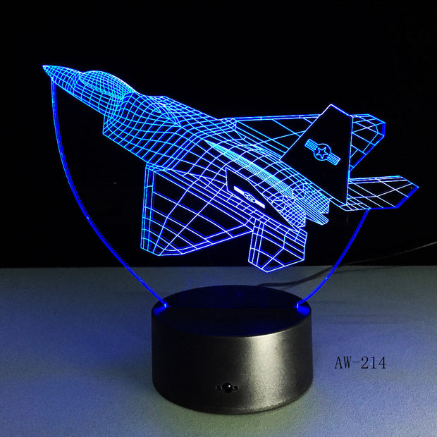 3D LED Warcraft Plane Illusion Night Light Touch Sensor Colorful Home Bedroom Table Decoration for Children's Festival Birthday Gifts Acrylic 7 Color Changes