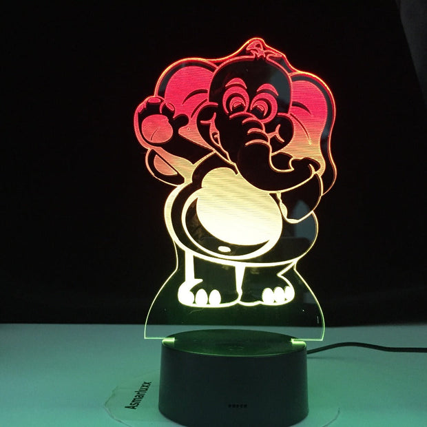 Drop Shipping Cartoon Elephant 3D Night Light LED 7 Color USB Illusion Gradient Xmas Birthday Gifts Toy Table Desk Lamp Kids