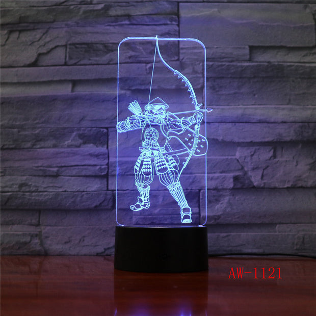 3D Acrylic Night Light Martial Bow Shooter LED Sleep Light 3AA Battery Desk Lamp Bedroom Christmas Lights Decor Lights 1121
