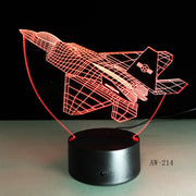3D LED Warcraft Plane Illusion Night Light Touch Sensor Colorful Home Bedroom Table Decoration for Children's Festival Birthday Gifts Acrylic 7 Color Changes