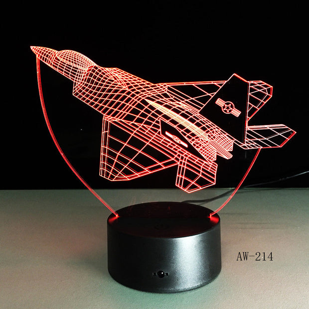 3D LED Warcraft Plane Illusion Night Light Touch Sensor Colorful Home Bedroom Table Decoration for Children's Festival Birthday Gifts Acrylic 7 Color Changes