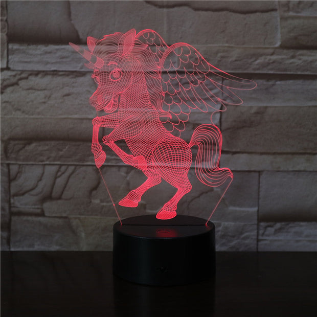 Animal lovely Unicorn Style 3D LED Night Light Multicolor RGBw Bulb Christmas Decorative Gift Cartoon Luminaria Lamp 3441