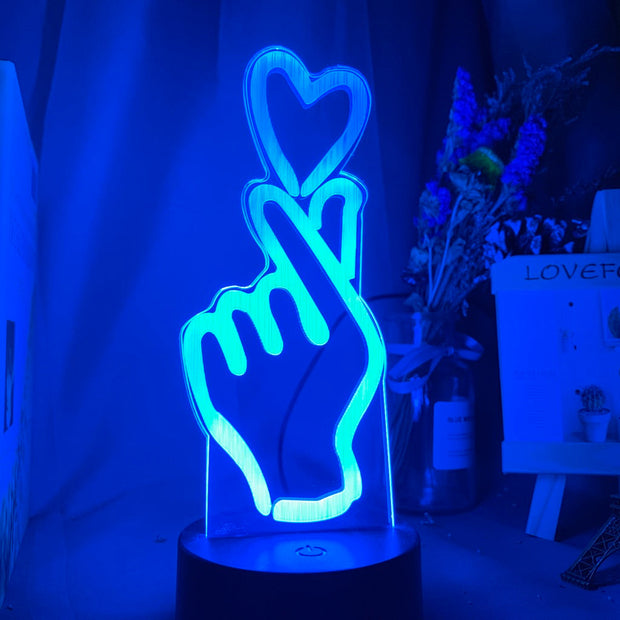 Finger Heart Led Night Light Touch Sensor Colorful Kids Nightlight for Bedroom Decoration Usb Battery Powered Desk Lamp Gift