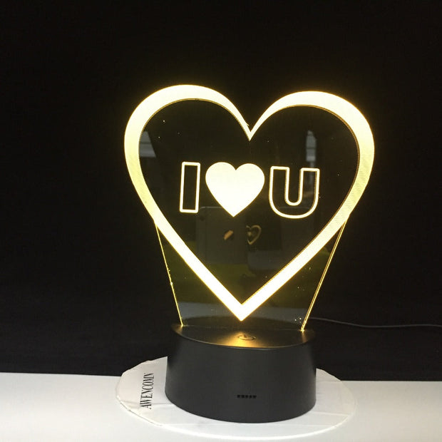I LOVE YOU Sweet Lover Heart 3D LED USB Lamp Romantic Decor 7 Colors Luster Night Light Girlfriend Gift Mother's Day 1973