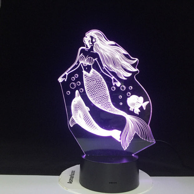 Fairy Tale Mermaid with Dolphins Princess 3D Night Light LED Baby Sleeping Lamp Home Decor Party Xmas New Year Gift Dropshipping