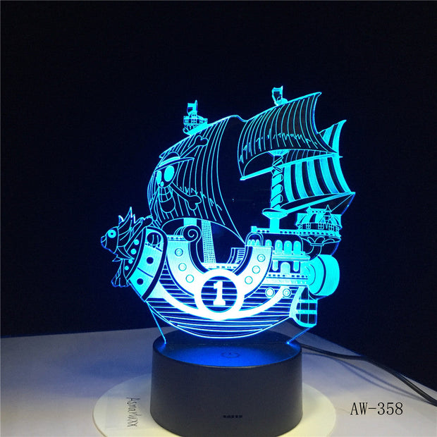 Sailing Boat 3D Night Light Home Bedroom Table Decoration for Children's Festival Birthday Gifts 7 Color Changes LED Lamp
