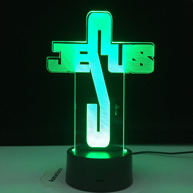 Jesus Bedside Lamp Lighting Christian Faith Pray Lights 7/16 Colors 3D Lamp Night Light Party Remote Control Holiday Gift