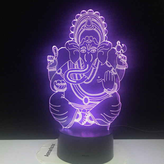 Ganesha 3D Lamp Battery Powered Color Changing with Remote Personalized Gift for Children Atmosphere Usb Led Night Light Lamp