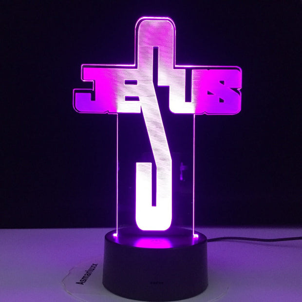 Jesus Bedside Lamp Lighting Christian Faith Pray Lights 7/16 Colors 3D Lamp Night Light Party Remote Control Holiday Gift