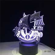 Sailing Boat 3D Night Light Home Bedroom Table Decoration for Children's Festival Birthday Gifts 7 Color Changes LED Lamp
