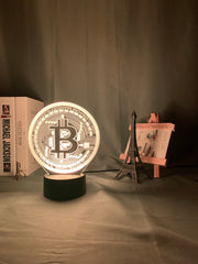 Acrylic Led Night Light Bitcoin for Room Decorative Nightlight Touch Sensor 7 Color Changing Battery Powered Table Night Lamp 3d