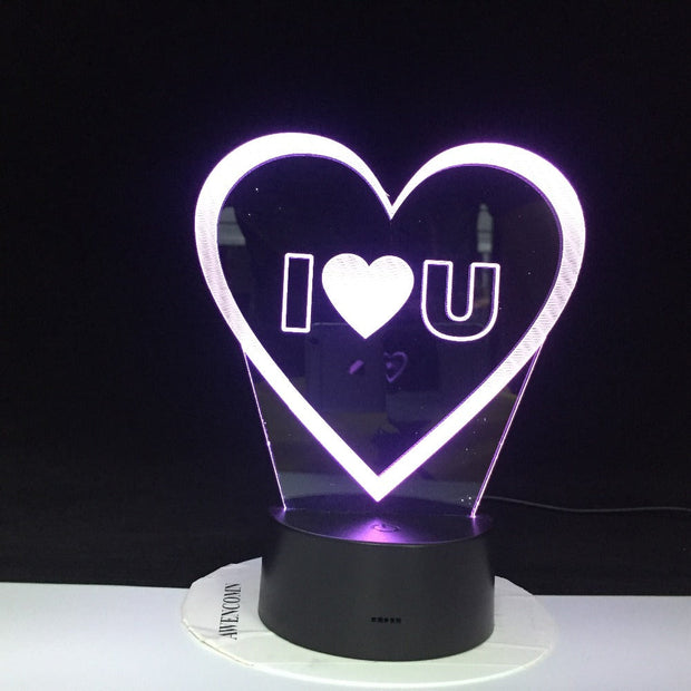 I LOVE YOU Sweet Lover Heart 3D LED USB Lamp Romantic Decor 7 Colors Luster Night Light Girlfriend Gift Mother's Day 1973