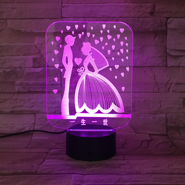 Creative 3D Visual Lover Marry Led Night Light 7 Color Home Table Party Bar Decor Led Lamp Boys girls Kids Favor Best Gifts 764