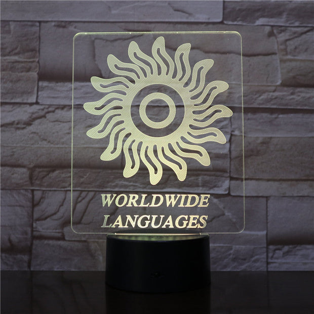 Woldwide Lanugages 3D lamp 7 Colors Change LED Light Acrylic Touch USB Lamp Room Table Desk Night Light Kid's Friends Gift 2916