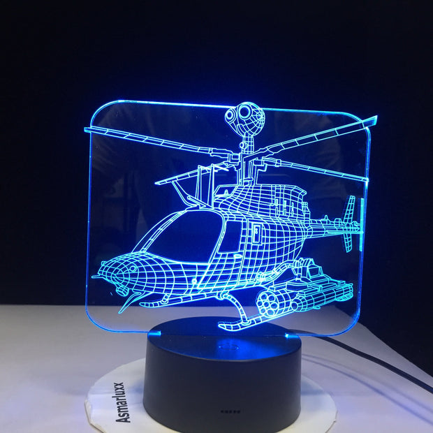 3D Led Home Decor 7 Color Change Helicopter Table Lamp Usb Aircraft Bedside Light Fixture Air Plane Night Light Gifts AW-1143