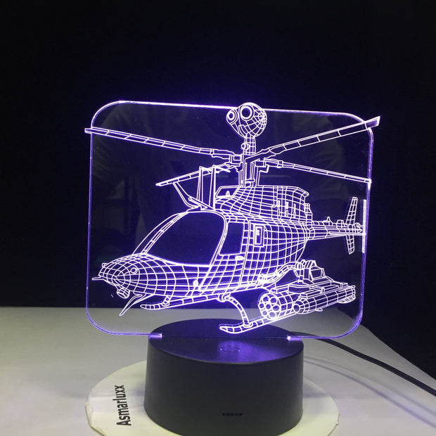 3D Led Home Decor 7 Color Change Helicopter Table Lamp Usb Aircraft Bedside Light Fixture Air Plane Night Light Gifts AW-1143