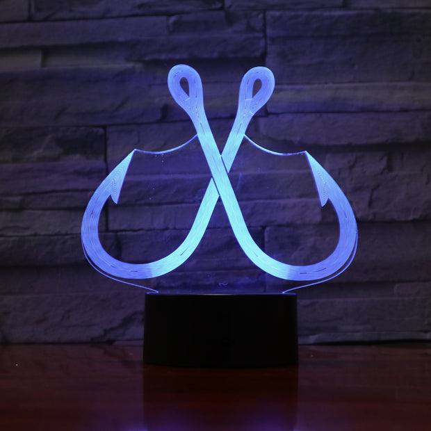 Creative 3D Acrylic Illusion LED Lamp Fish Hook Shape Table Night Light 7 Colors Change RGB Touch Control Christmas Lights 991
