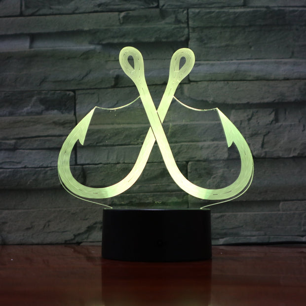 Creative 3D Acrylic Illusion LED Lamp Fish Hook Shape Table Night Light 7 Colors Change RGB Touch Control Christmas Lights 991