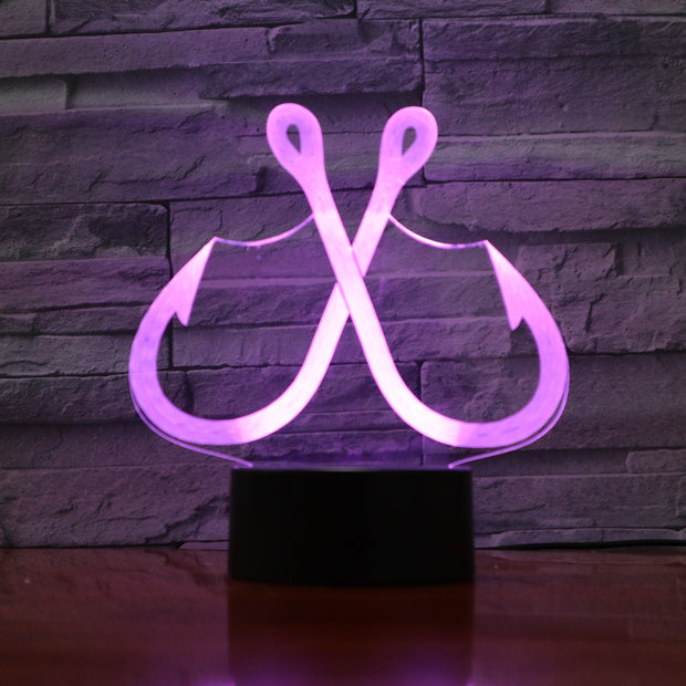 Creative 3D Acrylic Illusion LED Lamp Fish Hook Shape Table Night Light 7 Colors Change RGB Touch Control Christmas Lights 991