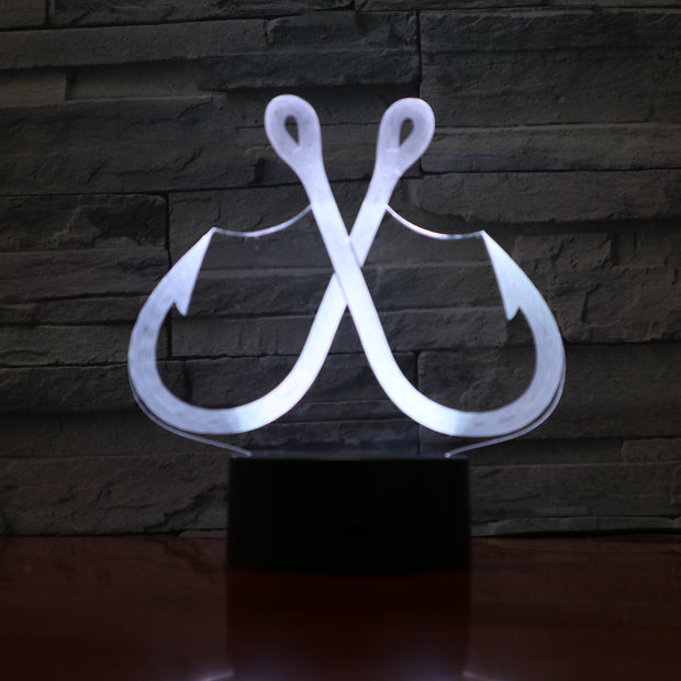 Creative 3D Acrylic Illusion LED Lamp Fish Hook Shape Table Night Light 7 Colors Change RGB Touch Control Christmas Lights 991