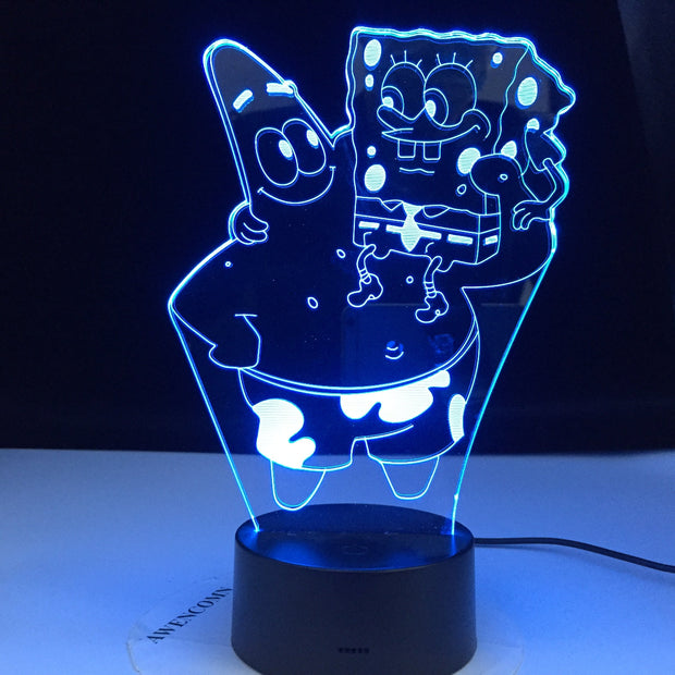 Cartoon Figure SpongeBob SquarePants Patrick Star Hologram 3d Led Night Light Baby Kid Bedroom Bedside Lamp Gift for Xmas Lights